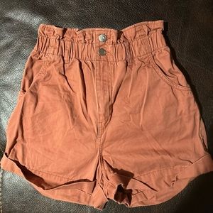 Burnt orange cinch waist shorts